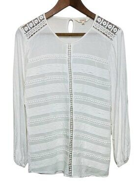 Sundance Off-White Eyelet Crochet Ribbon Trim Top